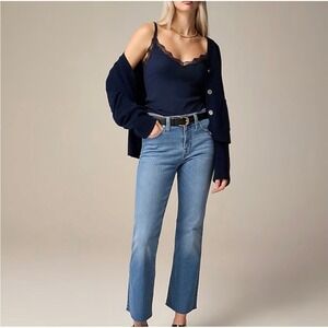 J.Crew 9" Kick Out Crop Jeans Size 25 Blue Raw Hem CC521 High Rise Flare
